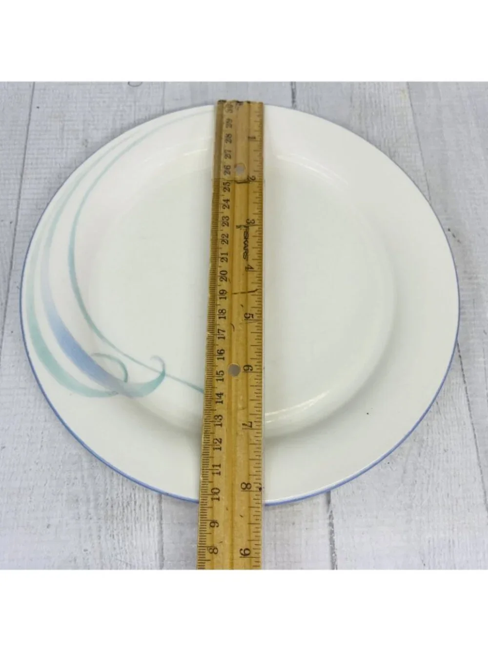 80's Lenox SKY BLUE BRUSHSTROKES Chinastone Green Blue Swirl Salad Plates Set 2